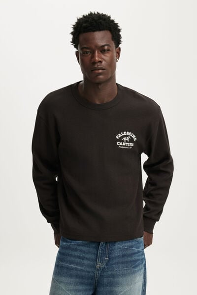 Cropped Fit Graphic Long Sleeve, BITTER BROWN / PALOMINO