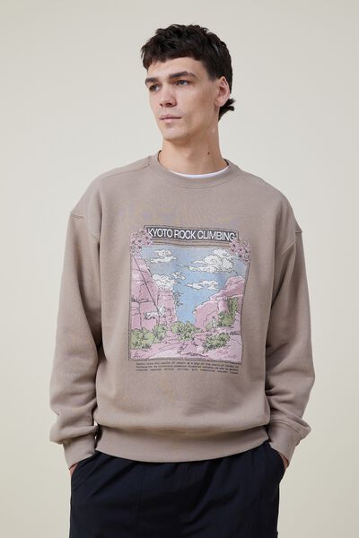Oversized Graphic Sweater, TAUPE/KYOTO ROCK CLIMBING