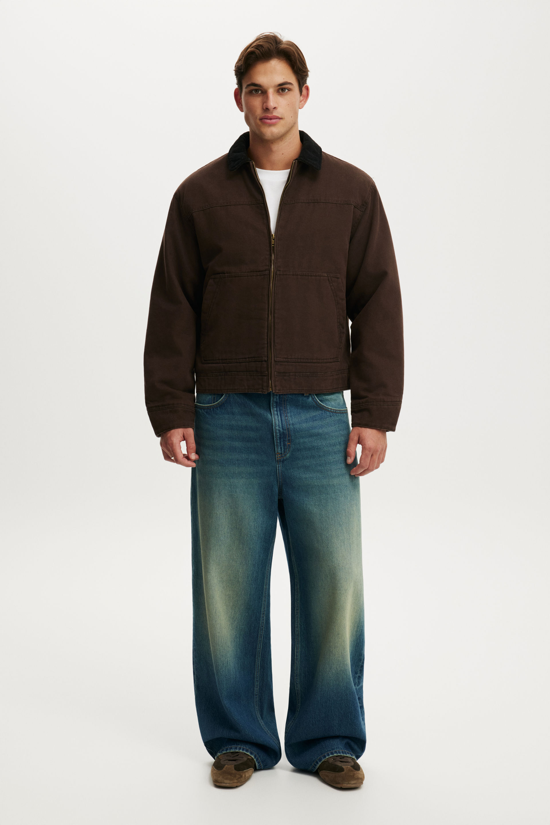 ジャケット・アウター cotton work jacket Men's Brown Cropped Worker Jacket | Cotton On United States