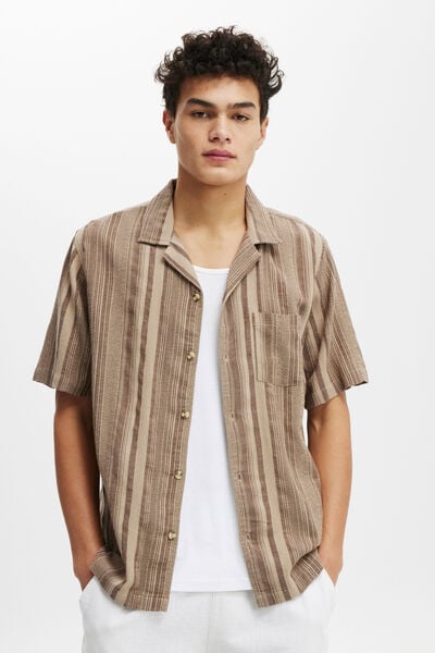 Riviera Short Sleeve Shirt, LATTE STRIPE