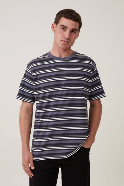 Loose Fit Stripe T-Shirt, WASHED BLACK TRIPLE STRIPE