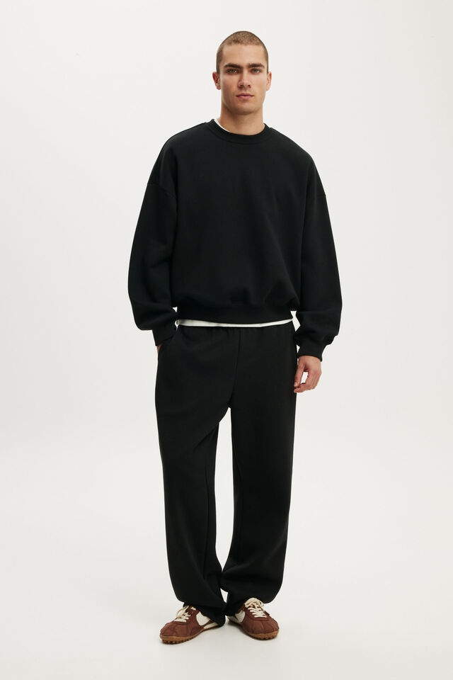 Relaxed Crew Sweater, BLACK
