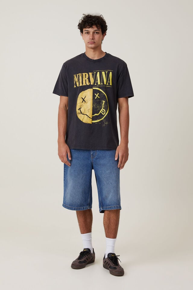Nirvana Loose Fit T-Shirt, LCN MT BLACK/NIRVANA - SMILEY HALF