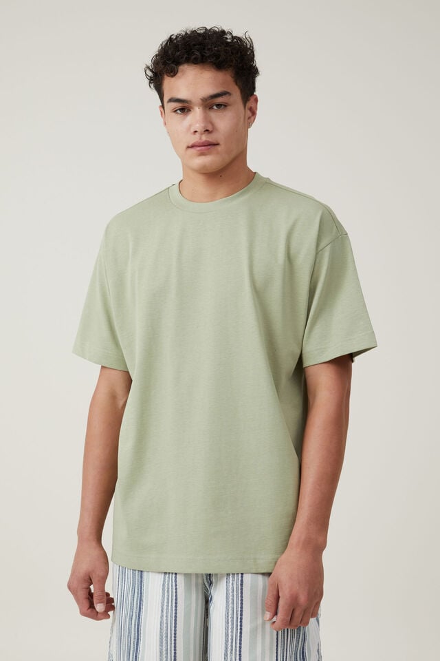 Box Fit Plain T-Shirt, GREEN TEA