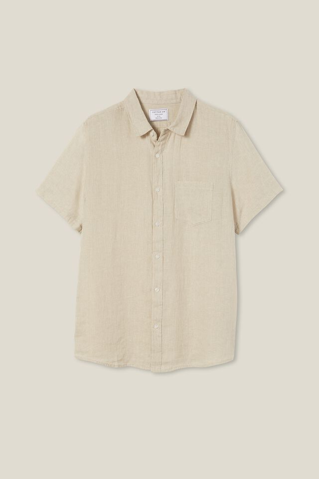 Linen Short Sleeve Shirt, OATMEAL