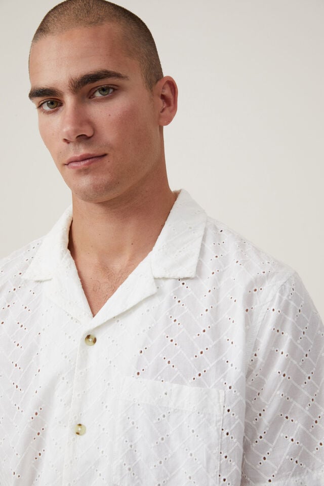 Capri Short Sleeve Shirt, WHITE BROIDERIE
