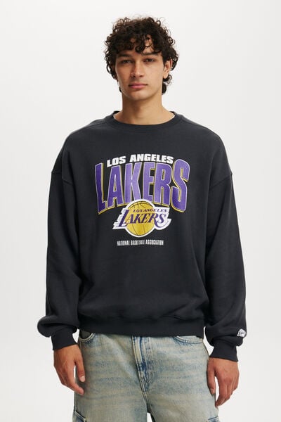 Nba Box Fit Crew Sweater, LCN NBA WASHED BLACK/LOS ANGELES -LAKERS FADE