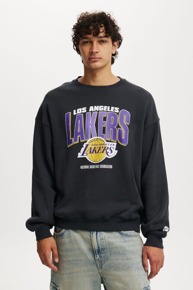 NBA LA Lakers Box Fit Crew Sweater, LCN NBA WASHED BLACK/LOS ANGELES -LAKERS FADE