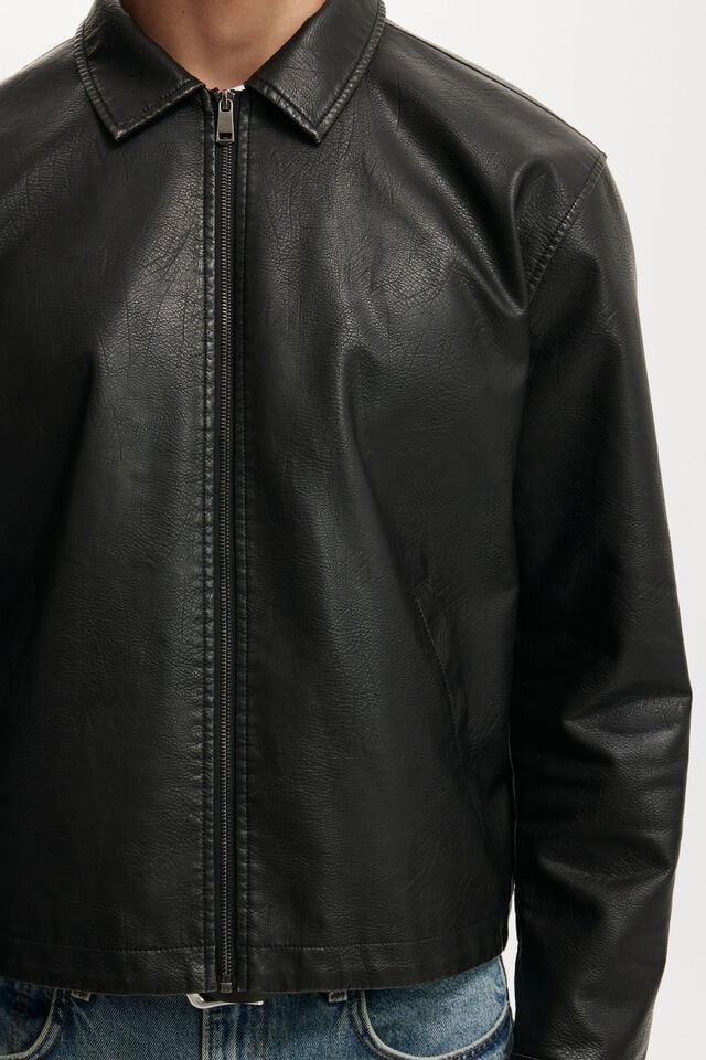 Faux Leather Harrington, VINTAGE BLACK