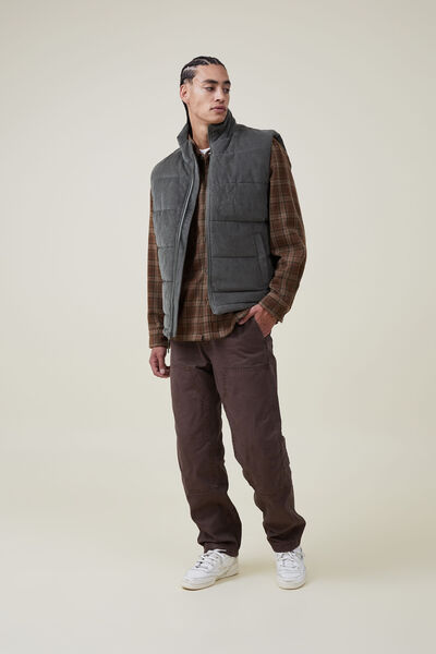 Cord Puffer Vest, MILITARY