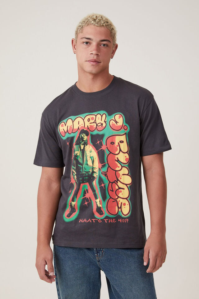 Camiseta - Mary J Blige Loose Fit T-Shirt, LCN BRA FADED SLATE/MARY J BLIGE - AIRBRUSHED