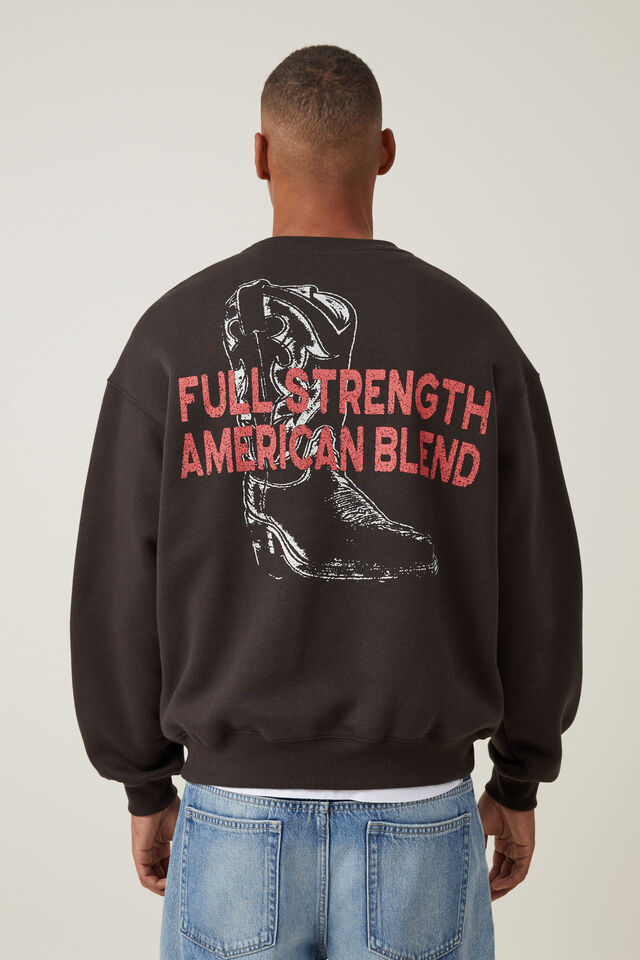 Box Fit Graphic Crew Sweater, WASHED BLACK / AMERICAN BLEND