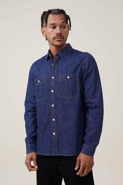 Camisas - Brooklyn Long Sleeve Shirt, DARK INDIGO