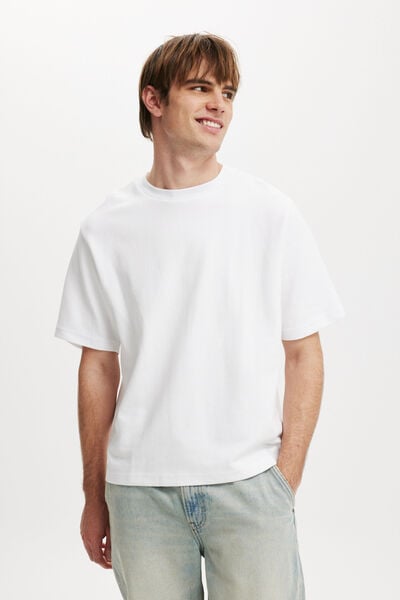 Cropped Fit Textured T-Shirt, WHITE TEXTURE