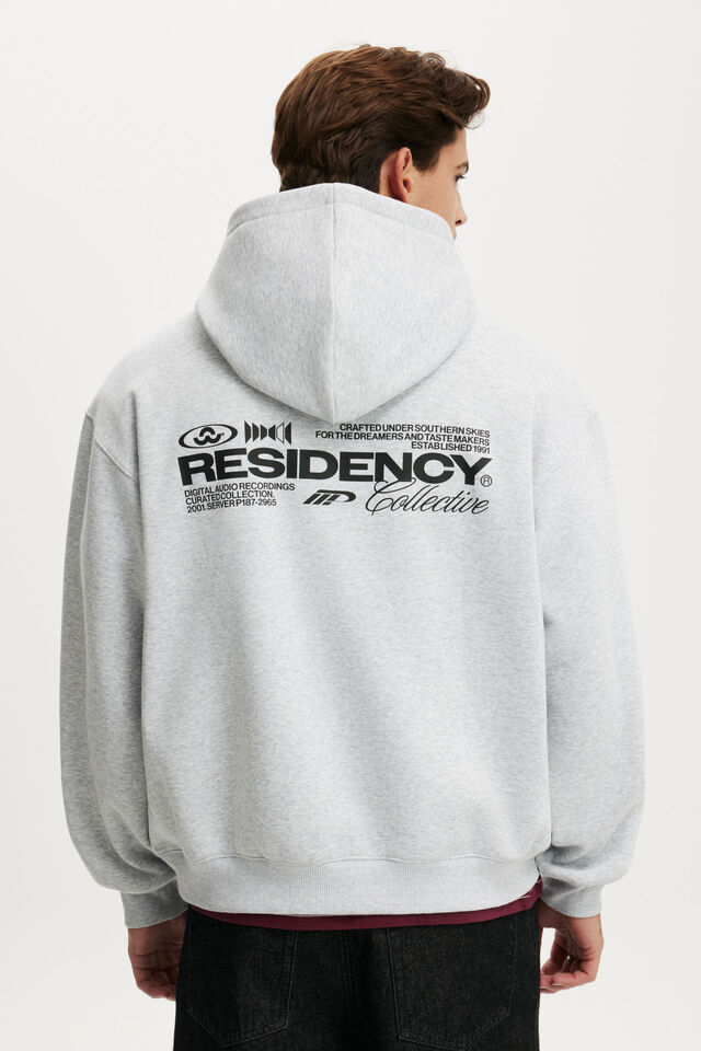 Box Fit Graphic Hoodie, GREY MARLE / RESIDENCY COLLECTIVE