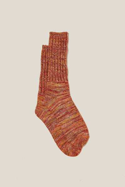 Chunky Knit Sock, ORANGE/PINK/BURG