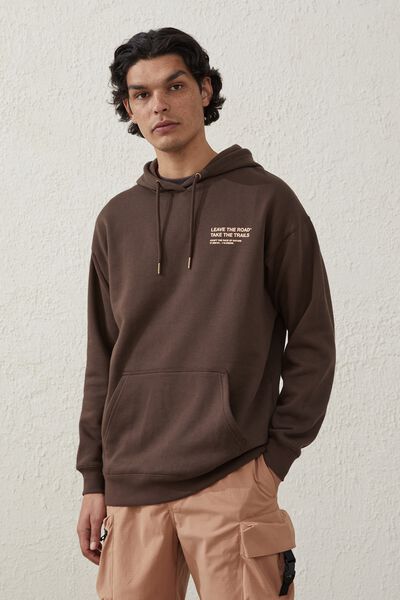 Active Graphic Hooded Fleece, WASHED CHOCOLATE / LEAVE THE ROADS
