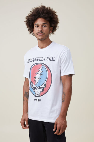 Camiseta - Premium Loose Fit Music T-Shirt, LCN WMG WHITE/GRATEFUL DEAD - LIGHTNING SKULL