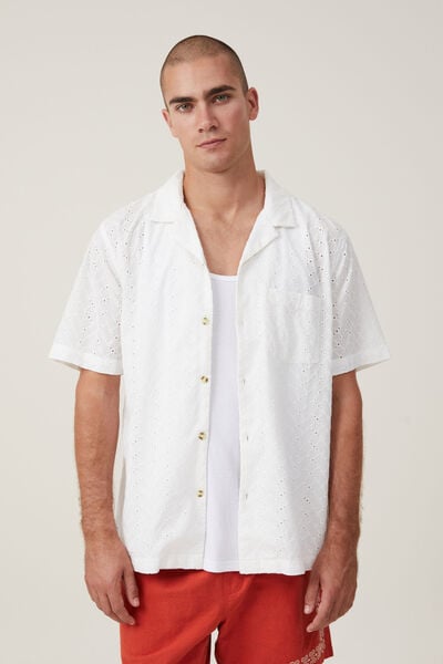 Capri Short Sleeve Shirt, WHITE BROIDERIE