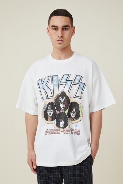 Oversized Vintage T-Shirt, LCN BRA VINTAGE WHITE/KISS ALIVE 77
