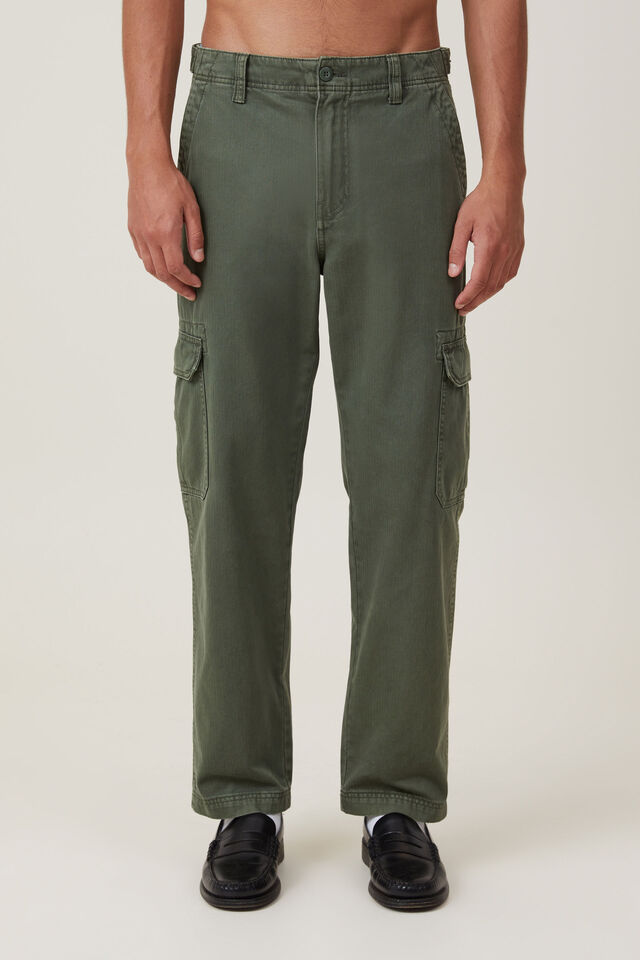 Cotton On Men - Tactical Cargo Pant - Vintage Army Green Herringbone