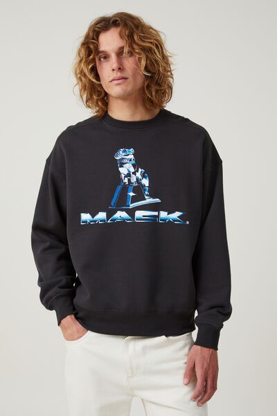 Mack Trucks Oversized Sweater, LCN MAC WASHED BLACK/BULLDOG LOGO