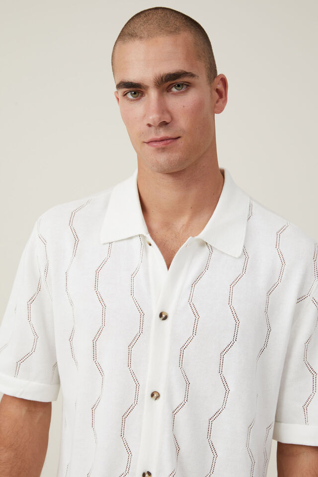 Pablo Short Sleeve Shirt, OFF WHITE VERT PATTERN
