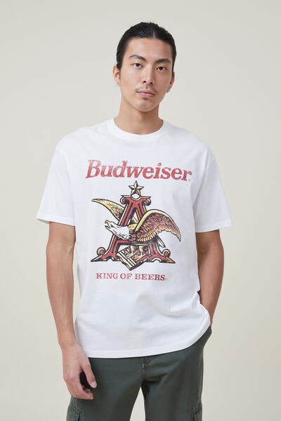 Budweiser Loose Fit T-Shirt, LCN BUD VINTAGE WHITE/VINTAGE A AND EAGLE