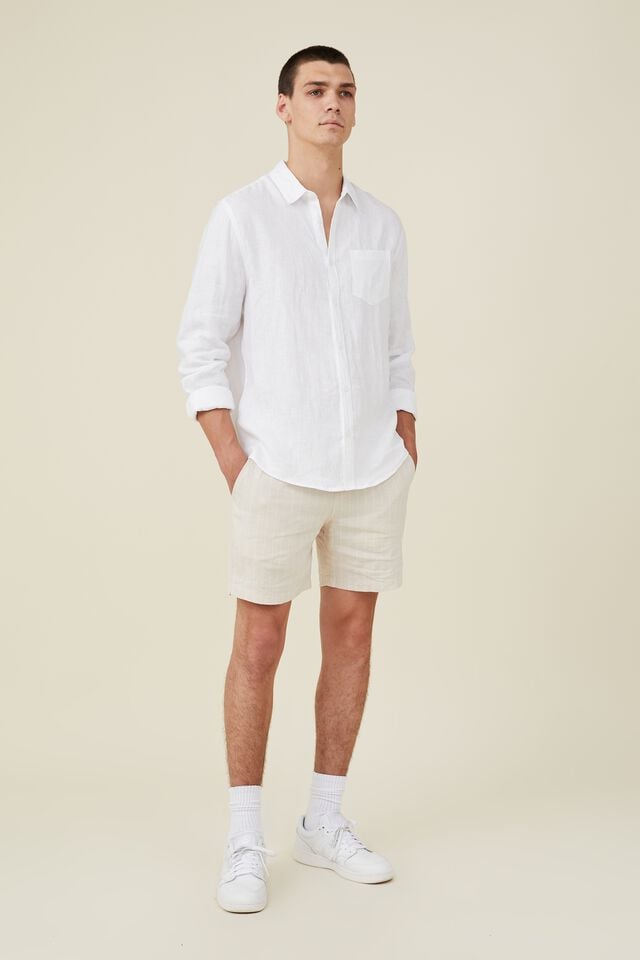 Linen Long Sleeve Shirt, WHITE