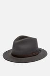 Wide Brim Felt Hat, CHARCOAL/BROWN - alternate image 2
