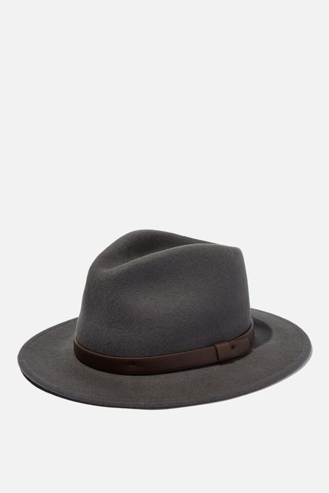 Wide Brim Felt Hat, CHARCOAL/BROWN