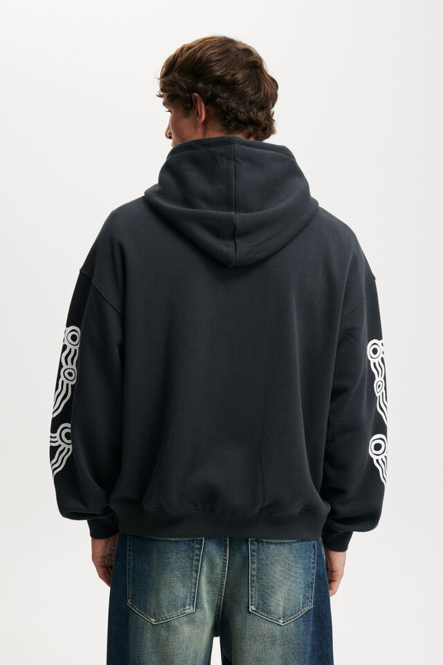 Tylah Saunders Box Fit Hoodie, LCN BRA WASHED BLACK/PLACE OF CONNECTION