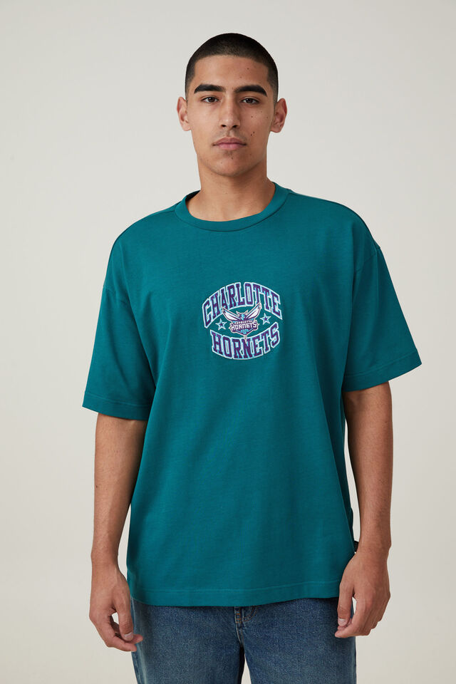 NBA Charlotte Hornets Box Fit T-Shirt, LCN NBA EMERALD / HORNETS - STARS