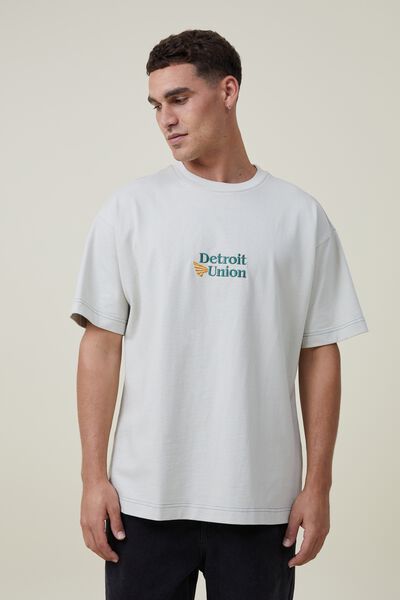 Box Fit Plain T-Shirt, IVORY/DETROIT UNION
