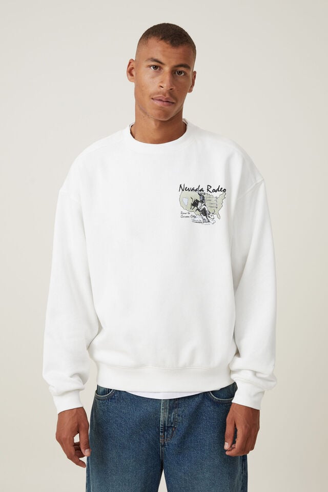 Box Fit Graphic Crew Sweater, WHITE / NERVADA RODEO