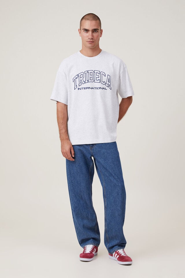Box Fit College T-Shirt, WHITE MARLE / TRIBECA INTERNATIONAL