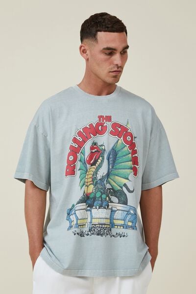 Oversized Vintage T-Shirt, LCN BRA BLUE HAZE/ROLLING STONES DRAGON
