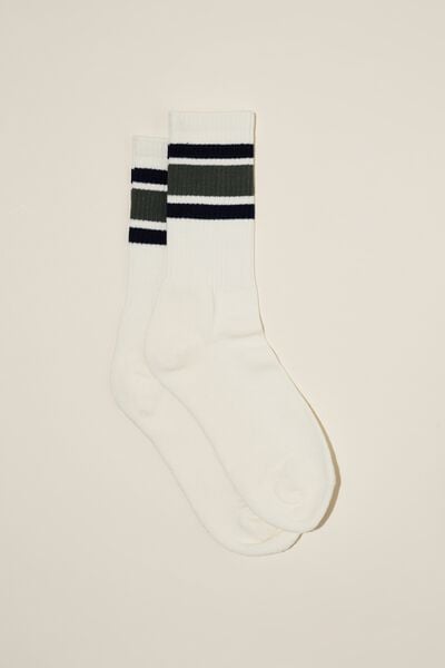 Meias - Essential Active Sock, VINTAGE WHITE/NAVY/FOREST TRIPLE STRIPE