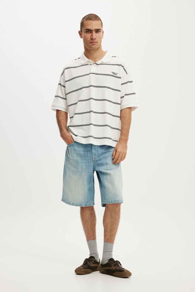 Box Fit Short Sleeve Polo, OFF WHITE STRIPE