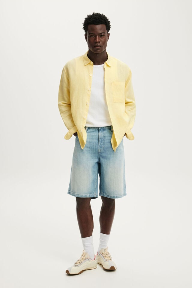 Relaxed Linen Long Sleeve Shirt, BUTTER