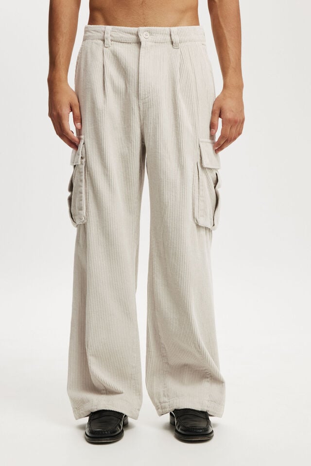 Baggy Pleat Cargo Pant, LIGHT STONE CORD