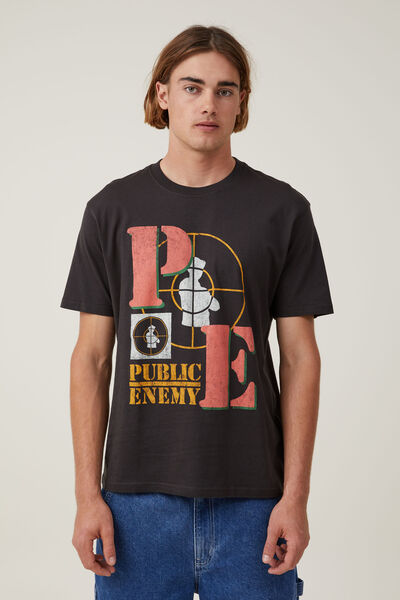 Loose Fit Music T-Shirt, LCN BRA WASHED BLACK/PUBLIC ENEMY - LOGO