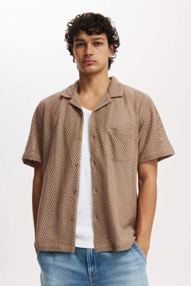 Palma Short Sleeve Shirt, TAUPE CHEVRON