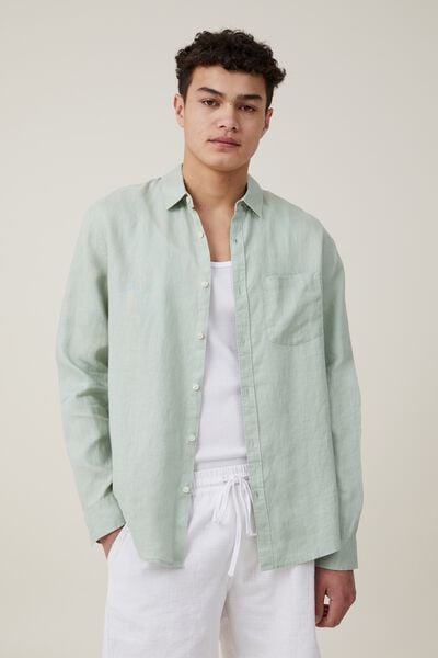 Linen Long Sleeve Shirt, SUMMER GREEN