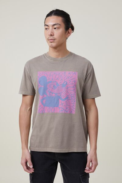 Mickey Loose Fit T-Shirt, LCN DIS TAUPE/KEITH HARING POP MICKEY