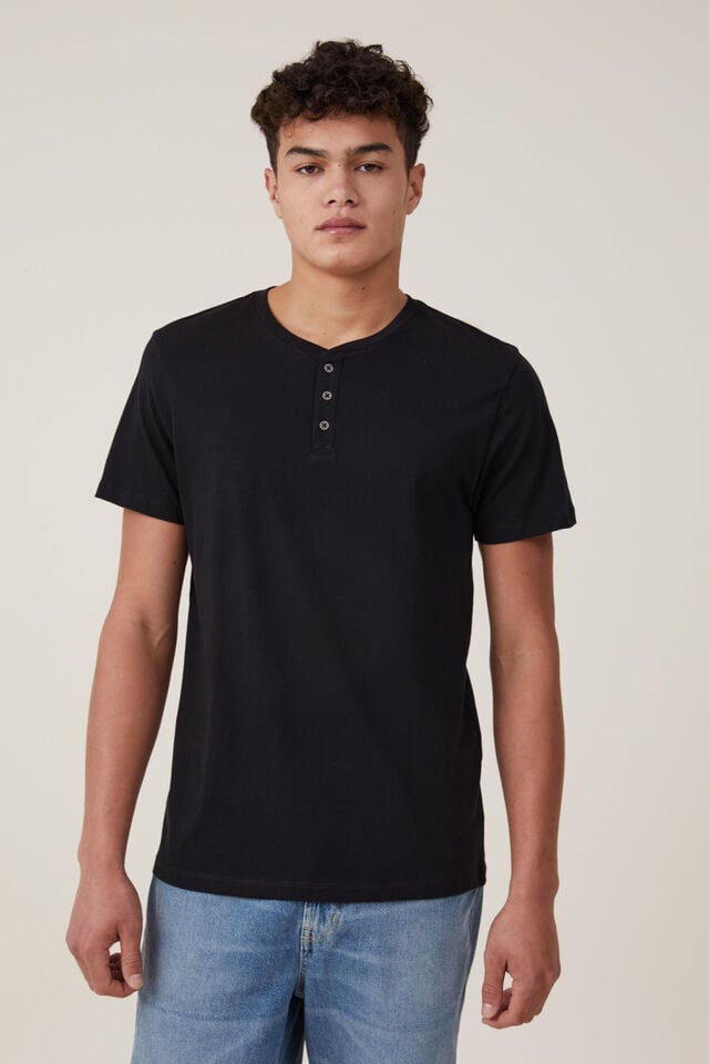 Organic Henley T-Shirt, BLACK