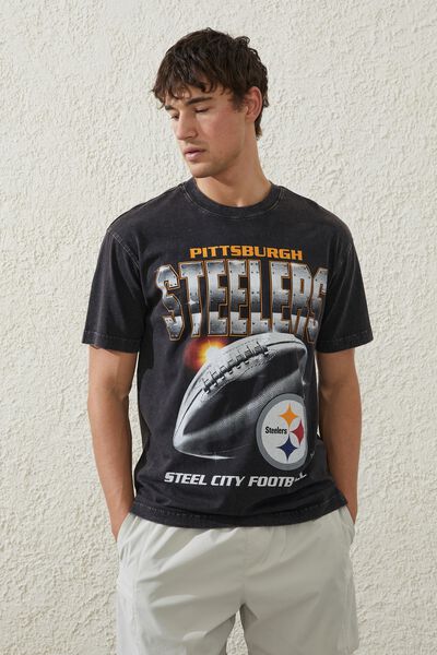Active Nfl Oversized T-Shirt, LCN NFL WASHED BLACK / STEELERS FOOTBALL