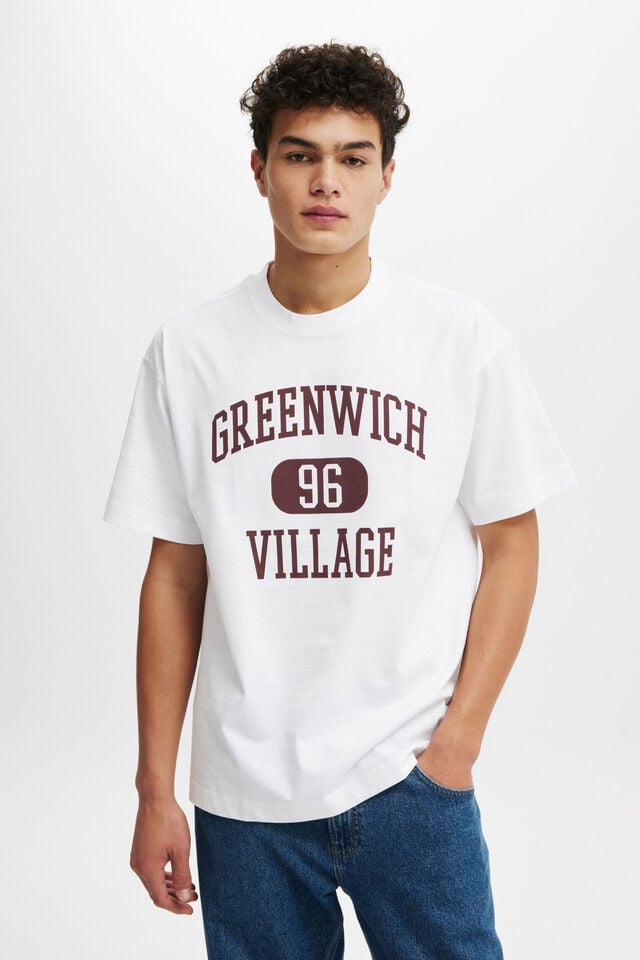 Box Fit College T-Shirt, WHITE/GREENWICH VILLAGE 96