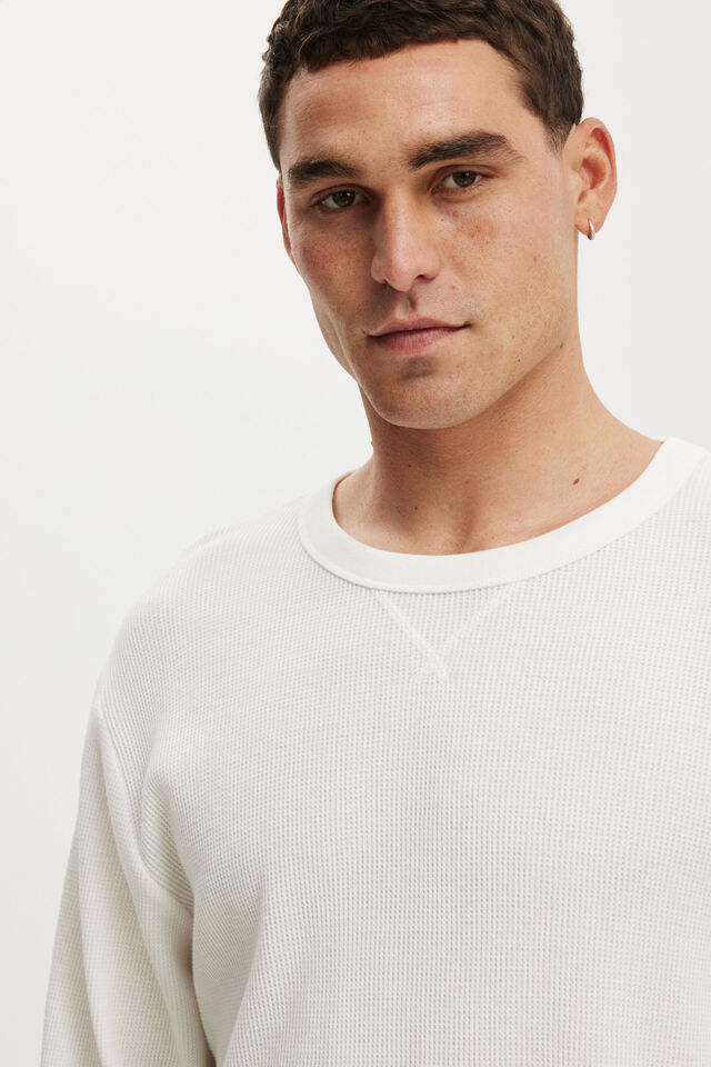 Cropped Fit Long Sleeve, WHITE WAFFLE