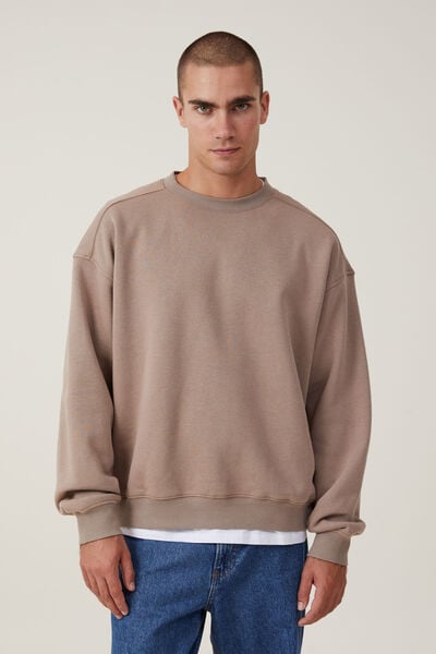 Box Fit Crew Sweater, TAUPE